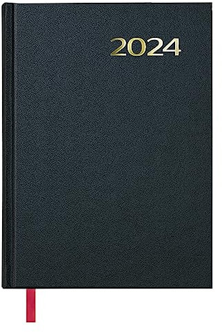 Dohe - Agenda 2024 - Día Página - Tamaño Mediano: 14x20 cm - 288 páginas - Viernes, Sábado y Domingo en la misma página - Encuadernación cosida - Tapa dura - Color Negro - Modelo Síntex
