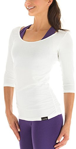 Winshape Women's Fitness Yoga Pilates 3/4-Sleeved Shirt WS4, Womens, Fitness Yoga Pilates Arm Shirt, White, X-Large