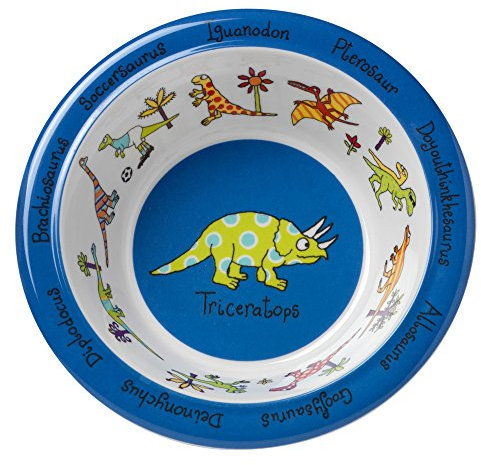Tyrrell Katz Kids Dinosaurs Printed Bowl in Blue Melamine - Dishwasher Safe Children's Dish Outdoor Dining Tableware Everyday Plate - 16.5 cm