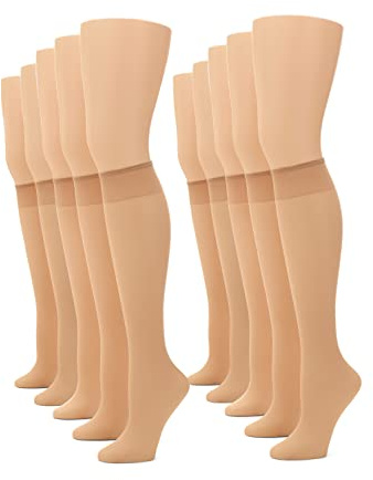 No nonsense Women's Sheer Knee High, Nylons for Women with Comfort Top, Nylon Trouser Stockings, Nude, 10 Pair Pack, Regular