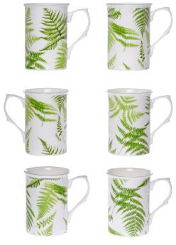 (Item 1L) Kirsty Jayne China- 10Fl oz Bone China Fern Chintz Beakers, Mugs, Cups- Packed in a Kirsty Jayne China Gift Boxed (Set of 6)