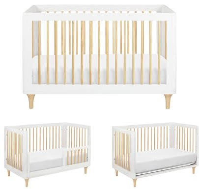 Babyletto Lolly 3-in-1 Convertible Crib with Toddler Bed Conversion Kit in White and Natural, Greenguard Gold Certified