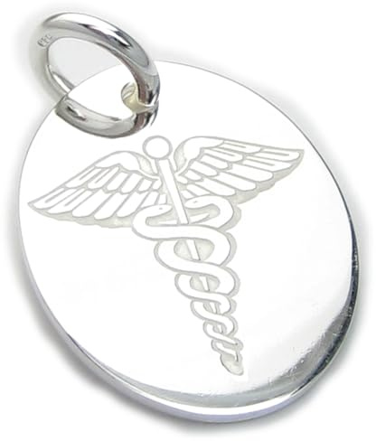 Dije grande disco alerta médica ovalado plata 925 x 1