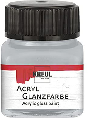 KREUL 79216 - Acryl Glanzfarbe, 20 ml Glas in silber, glänzend-glatte Acrylfarbe zum Anmalen und Basteln, auf Wasserbasis, speichelecht, schnelltrocknend und deckend