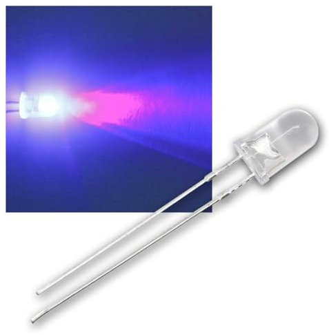 world-trading-net - 25 LEDs 5mm wasserklar ultraviolett/Schwarzlicht, Leuchtdiode, bedrahtet, Diode leuchtend, als Bauteil