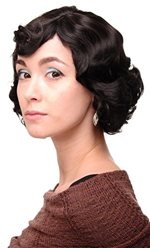 WIG ME UP - A4002-3 Damenperücke Perücke 20er Jahre Swing Bob gewellt Perücke Braun Dunkelbraun ca. 25 cm