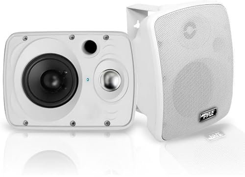 Pyle Bluetooth Garden Speakers Pair – 16.5 cm (6.5) 800W Weatherproof Wall/Ceiling Mounted Outdoor Wireless Speaker System, Active/Passive, Metal Grille, Indoor Sound System – White