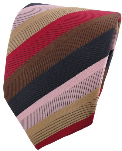 TigerTie Designer Krawatte in rot braun gold rosa anthrazit gestreift