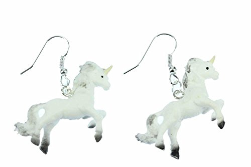 Miniblings Einhorn Ohrringe Hänger Unicorn Fantasy Pferd weiß versilbert | Ohrschmuck aus eigener Fertigung in Berlin, mit Pony und Gummi