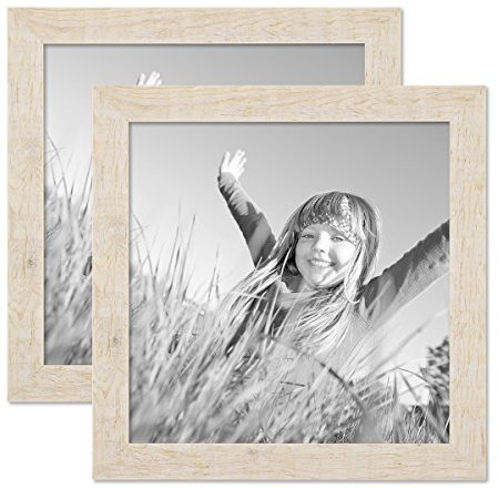 PHOTOLINI Bilderrahmen 30x30 cm Holz Weiß, 2er Set Echtholz-Rahmen rustikal, Strandhaus, Made in Germany, Echtglas, zum Aufhängen, extra Zubehör - Treibholzlook mit einem Hauch Küstenflair