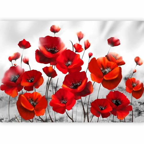 murando - Vlies Fototapete Blumen Mohn 300x210 cm - Foto Tapete Schlafzimmer Wohnzimmer Moderne Vliestapete XXL Wandtapete Motivtapeten Bildtapete 3d Effekt Wand Dekoration - rot grau 10110906-23