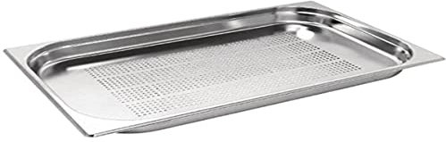 Vogue Stainless Steel Perforated 1/1 Gastronorm Tray 65mm - Draining Tray for Steam Cooking, Reheating, Chilling K840