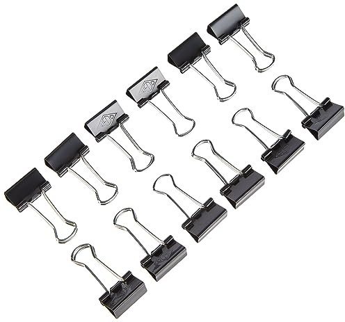 Wedo 6421419 Foldback Klammern, lackiertes Metall abnehmbare Bügel, starke Feder, 19 mm, 12 Stück, schwarz/silber