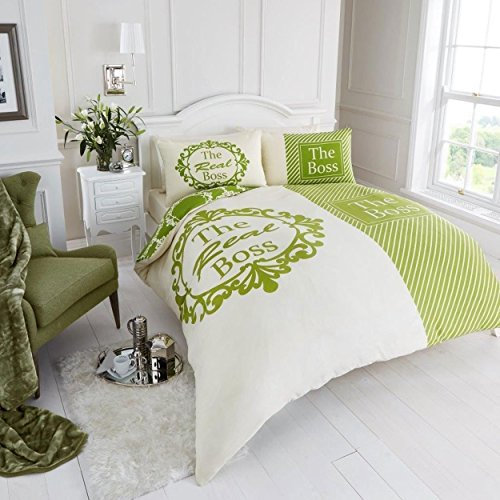 The Real Boss Duvet Cover Bedding Set Quilt Cover 8 Colour Options (Double, Cream & Green)