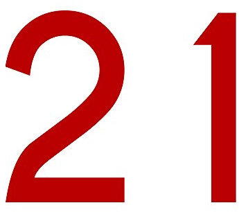 1peak Zahl 21 in rot, 30 cm großer Sticker aus Selbstklebender Klebefolie zum aufkleben, wetterfeste Klebezahl