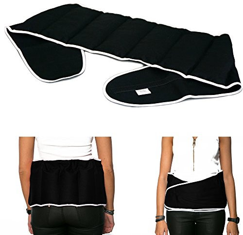 Coussin-ceinture aux graines de lin à sept compartiments avec fermeture à bande auto-agrippante - longueur environ 135cm - Coussin thermique XXL - Ceinture-bouillotte, noir