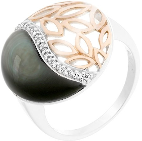 Orphelia Damen-Ring 925 Silber teilvergoldet Zirkonia schwarz Rundschliff ZR-7112