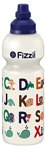 Fizzii Kinder- und Freizeittrinkflasche 600 ml (auslaufsicher bei Kohlensäure, schadstofffrei, spülmaschinenfest, Motiv: ABC)