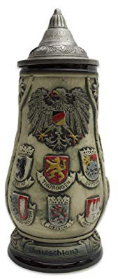 0,75 Liter | OktoberfestHaus Beerstein Handbemalter Stein Bierkrug mit Deckel und mittelalterlichem Wappen Bierkrug Bierkrüge Bierkrüge für Männer und Bierliebhaber Geschenkidee Bierkrug Geschenk