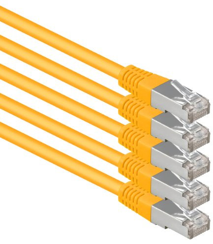1aTTack.de® - 5m - amarillo - 5 Piezas - CAT6 CAT 6 Ethernet LAN cable de red SET 1000 Mbit/s CAT6 Doble blindado PIMF 250MHz libre de halógenos compatible con CAT5e CAT6a CAT7 CAT8