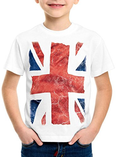 style3 Union Jack Kinder T-Shirt großbritannien England London Flagge, Farbe:Weiß;Größe:152