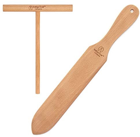 Indigo True The Original Crepe Spreader and Spatula Kit - 2 Piece Set (6” Spreader and 14” Spatula) Convenient Size to Fit Large Crepe Pan Maker | All Natural Beechwood Construction