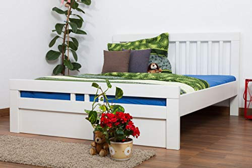 Doppelbett Easy Premium Line K8 inkl.1 Abdeckblende, 160 x 200 cm Buche Vollholz massiv weiß lackiert