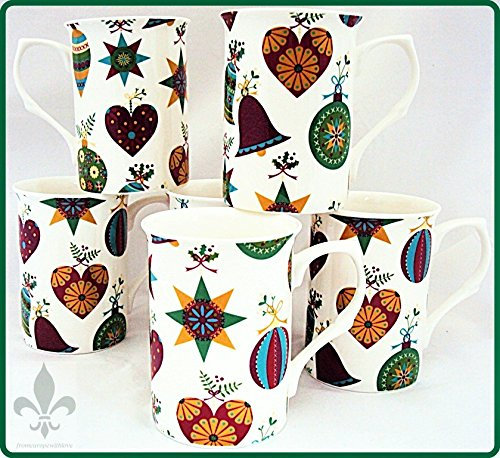 It's Christmas Mugs Set of Six 6 Fine Bone China Mugs Christmas Mugs Hand Decorated in The UK