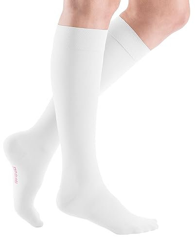 Medi mediven elegance atmungsaktive Kompressionsstrümpfe mit doppelt gestrickter Komfortsohle u. Lanolin | Größe 4 | CCL2 | Farbe: weiß | Ohne Haftband