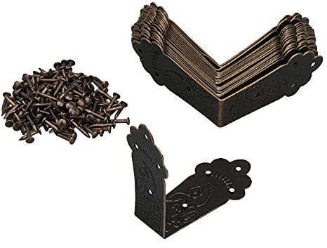 20PCS Metal Vintage Embossing Decorative Chest Case Box Table Leg Corner Guard Edge Cover Brackets Bronze Tone