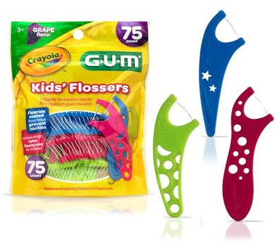 GUM-897 Crayola - Flosser per bambini, con rivestimento in fluoruro, età 3+, 75 pezzi