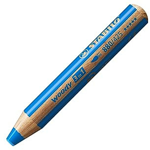 STABILO - Buntstift, Wasserfarbe & Wachsmalkreide - woody 3 in 1 - Einzelstift - mittelblau