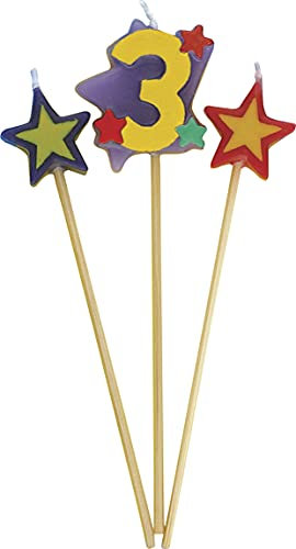 Unique Party 34043 - Number 3 Star Birthday Candles Set of 3