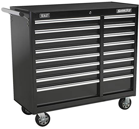 Sealey Slides Rollcab 16 Drawer with Ball Bearing Runners Heavy-Duty-Black, Red