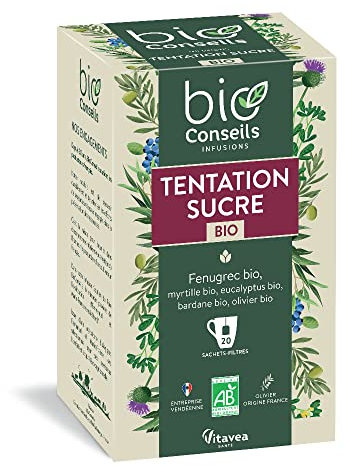 BioConseils - Infusion bio régulation sucre - fenugrec myrtille eucalyptus bardane olivier - 20 sachets