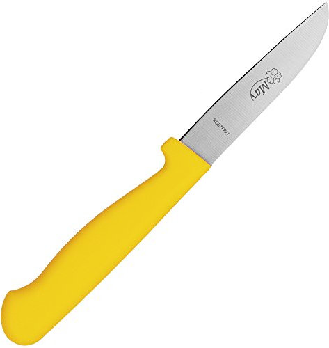 May Coltello per Verdure – Coltello da Frutta – Coltello Spelucchino – Dritto Taglio – in Acciaio Inox – con Manico Giallo