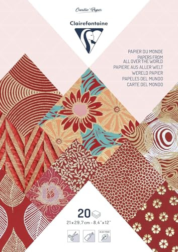 Clairefontaine 95090C Block verleimt mit 20 Bögen Papier aus aller Welt (21 x 29,7 cm, geeignet für Scrapbooking) 1 Pack rot