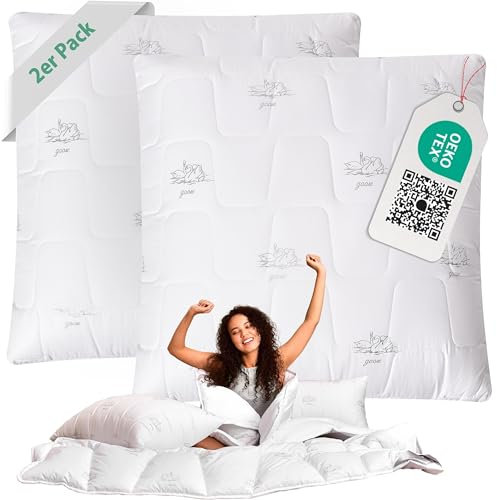 sei Design Kopfkissen 80x80 [ 2er Set ] Schlafkissen atmungsaktiv - gefüllt mit luxuriöse Mikrofaser- Kissen 80x80 Doppelpack - Sofa-Kissen Zierkissen für Couch Bett - waschbar Antiallergisch