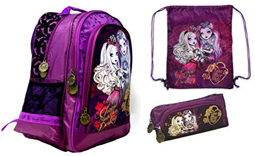 Ever After High - 3tlg Super Set - Super Rucksack/Schulrucksack 38 cm x 29 cm x 17 cm + Schlamper-Etui/Federmäppchen + Turnbeutel/Sportbeutel - für Schule, Sport und Freizeit