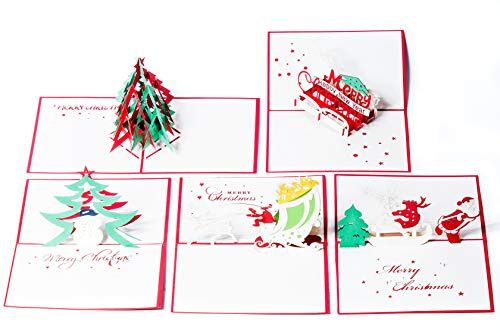 Christmas Pop Up Cards. This set of 3d Greeting Cards are a perfect way to Say Thank You (5 Pack Christmas- Assorted)