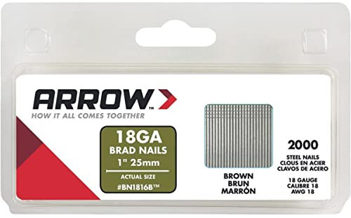 Arrow Fastener BN1816BCS 1-Inch Brad Nails, 18-Gauge, Brown, 25mm Head Pack 2000