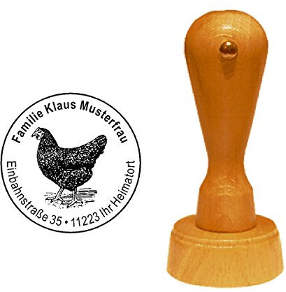 STEMPEL Adressstempel HUHN BAUER Durchmesser ca. Ø 40 mm - mit persönlicher Adresse und Huhn Motiv