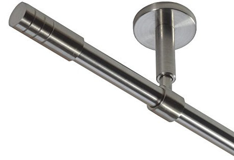 BASIT Gardinenstange Deckenmontage 1 läufig 180 cm lang Edelstahl Look Set Metall I 1-läufige Vorhangstange Deckenmontage Ø16mm I 120-600cm wählbar D11