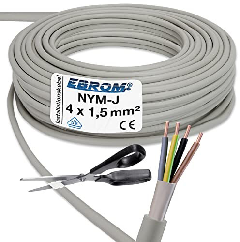 Installationskabel NYM-J 4x1,5 mm² - Kunststoff Installationsleitung - 10m / 10 m / 10 meter -PVC - grau