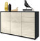 Vladon Sideboard Ben V3, Kommode mit 3 Türen und 2 Schubladen, Schwarz matt/Creme Hochglanz (117 x 74 x 36 cm)