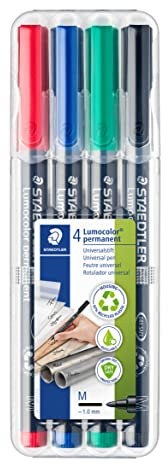 STAEDTLER 317 WP4 Lumocolor Permanent Pen, Medium Line Width, 1.0mm - Assorted Colours (Pack of 4)