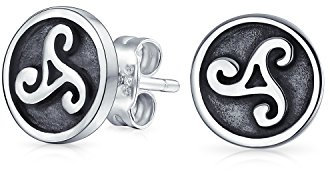 Antiker Kreis Runder Scheibe Spirale Kleiner Keltischer Irischer Dreifaltigkeitssymbol Triskele Ohrstecker Für Männer Frauen Oxidiertes .925 Sterlingsilber