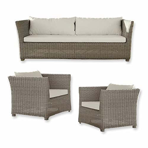 Loberon Sitzgruppe Graves, witterungsbeständig & robust, schnelltrocknende Polster, inkl. Kissen, Gartenmöbel, Kunststoff, Aluminium, Polyester, braun