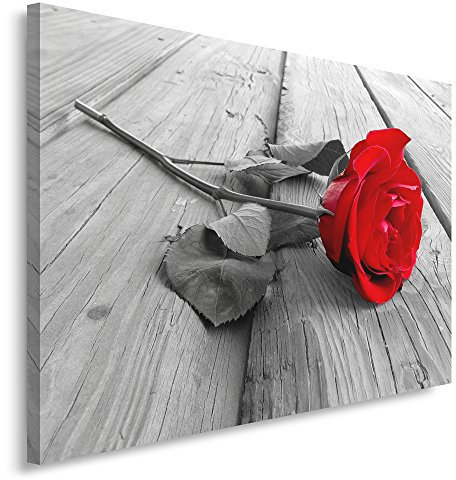 Feeby Quadro Su Tela Fiore Rosa 70x50 cm 1 pezzo Stampa Murale Fotografia Decorazione da parete Immagini Moderni per Soggiorno Camera da Letto Ufficio Cucina Legno Un Colore Bianco Rosso