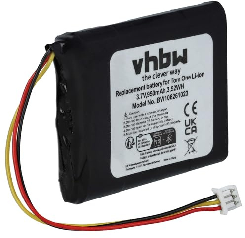 vhbw Akku kompatibel mit Tomtom One 4N00.012 | 4N01.000, 4N01.001, 4N00.005, 4N00.006 GPS Navigation Navi (950 mAh, 3,7 V, Li-Ion)